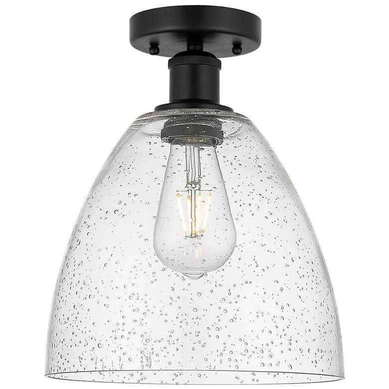 Image 1 Edison Bristol Glass 9" Semi-Flush Mount - Matte Black - Seedy Shade