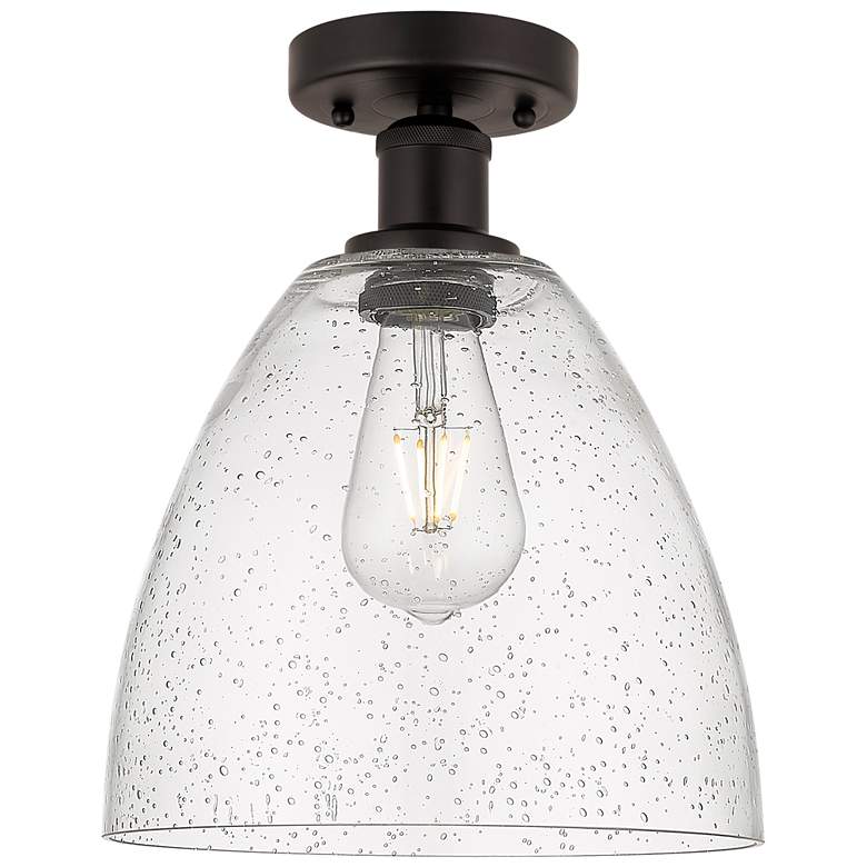 Image 1 Edison Bristol Glass 9" Semi-Flush Mount - Oil Rubbed Bronze - Seedy