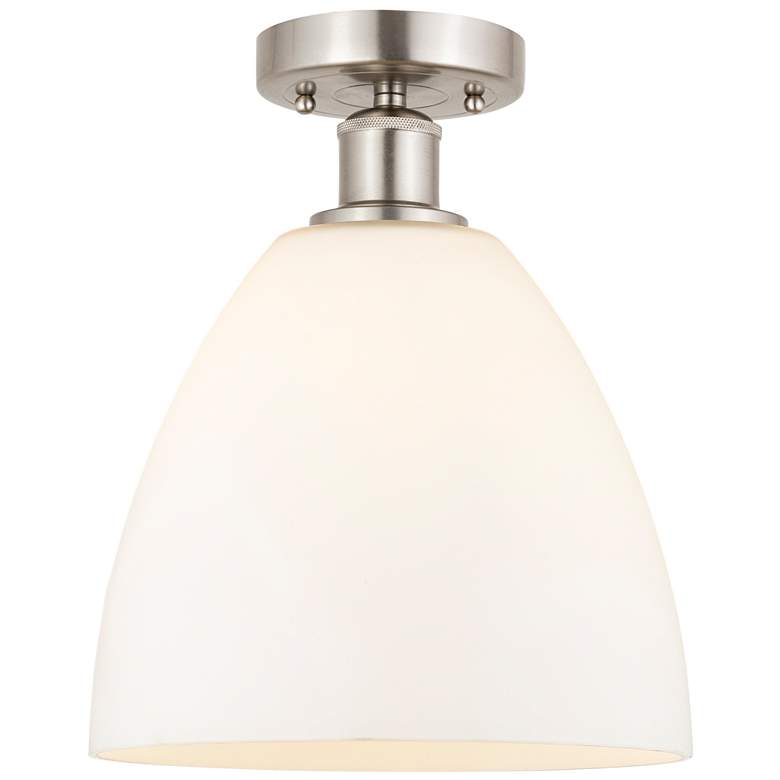 Image 1 Edison Bristol Glass 9" Semi-Flush Mount - Satin Nickel - Matte White