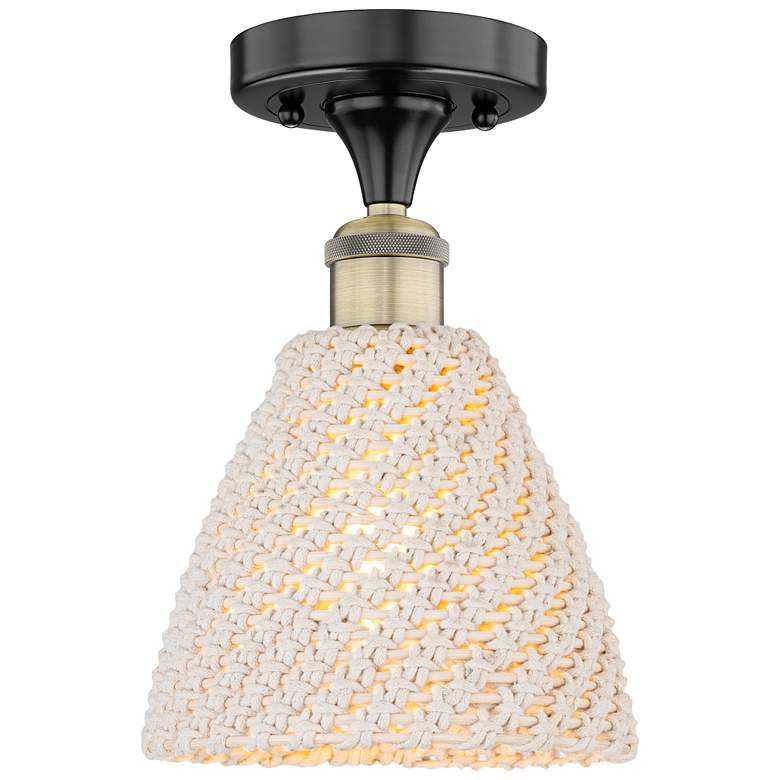 Image 1 Edison Bristol Natural 8" Wide Black Antique Brass Semi.Flush Mount