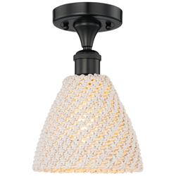 Edison Bristol Natural 8" Wide Matte Black Semi.Flush Mount With