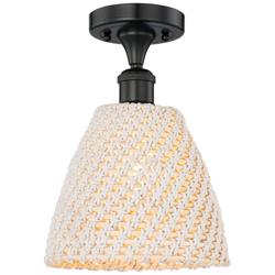 Edison Bristol Natural 9" Wide Matte Black Semi.Flush Mount With