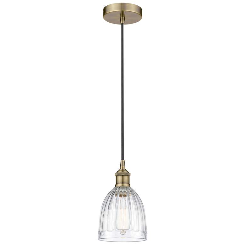 Image 1 Edison Brookfield 6" Antique Brass Cord Hung Mini Pendant w/ Clear Sha