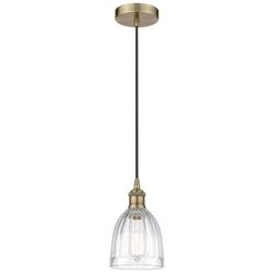 Edison Brookfield 6" Antique Brass Cord Hung Mini Pendant w/ Clear Sha