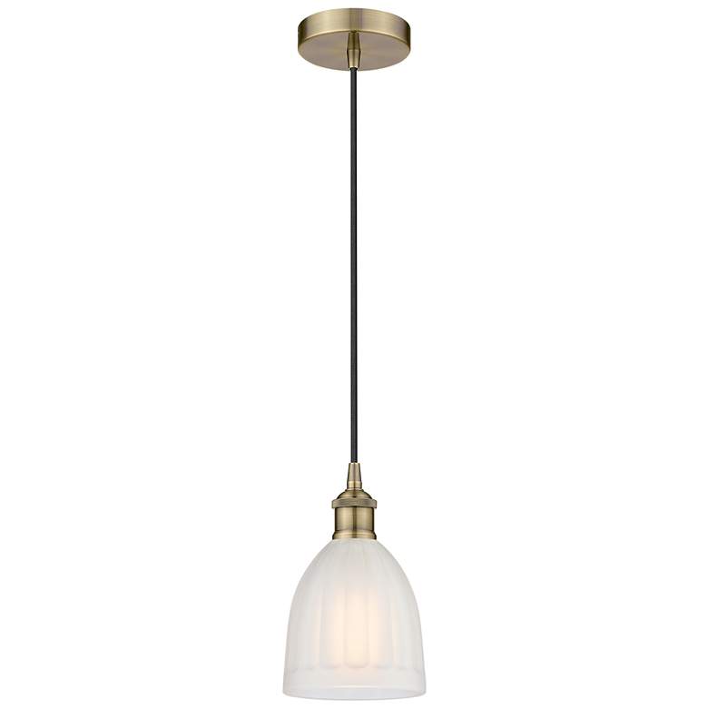 Image 1 Edison Brookfield 6" Antique Brass Cord Hung Mini Pendant w/ White Sha