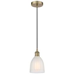 Edison Brookfield 6" Antique Brass Cord Hung Mini Pendant w/ White Sha