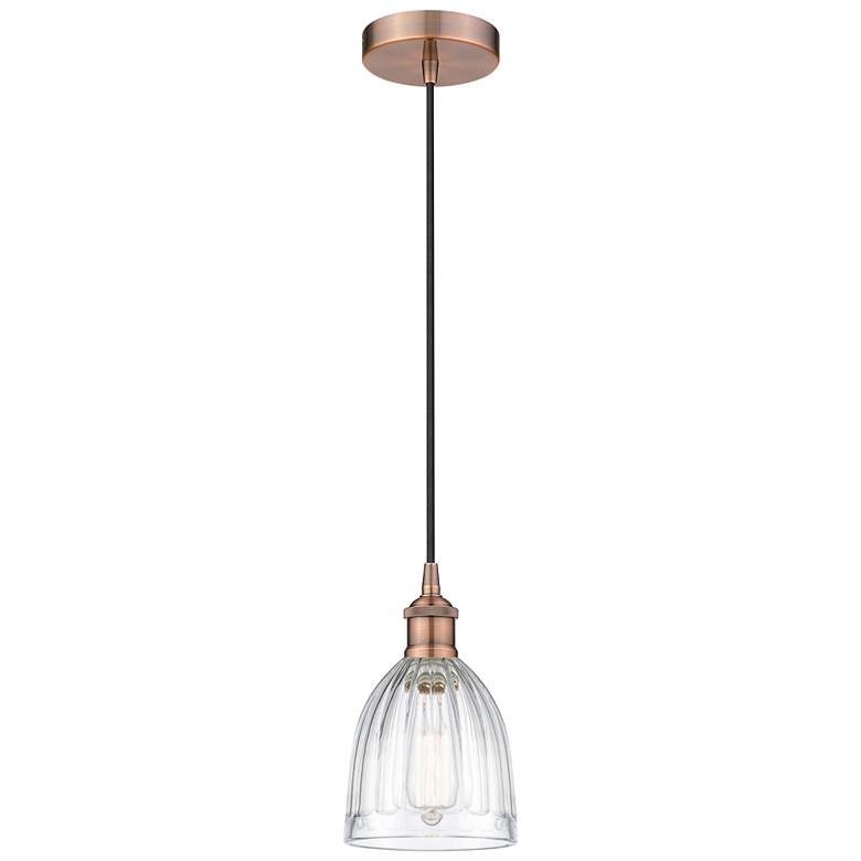 Image 1 Edison Brookfield 6" Antique Copper Cord Hung Mini Pendant w/ Clear Sh