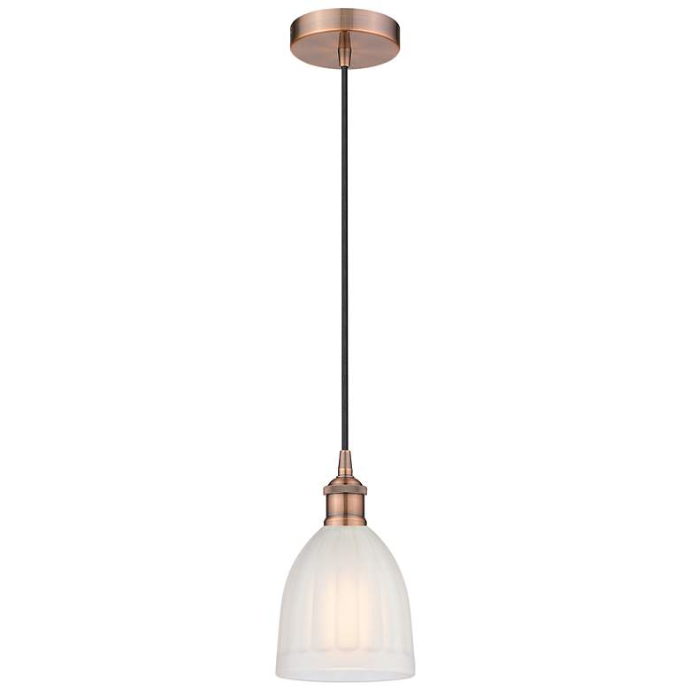 Image 1 Edison Brookfield 6" Antique Copper Cord Hung Mini Pendant w/ White Sh