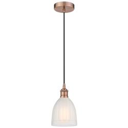 Edison Brookfield 6" Antique Copper Cord Hung Mini Pendant w/ White Sh