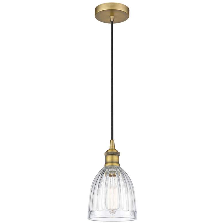 Image 1 Edison Brookfield 6" Brushed Brass Cord Hung Mini Pendant w/ Clear Sha