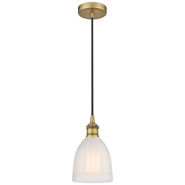 Image 1 Edison Brookfield 6" Brushed Brass Cord Hung Mini Pendant w/ White Sha