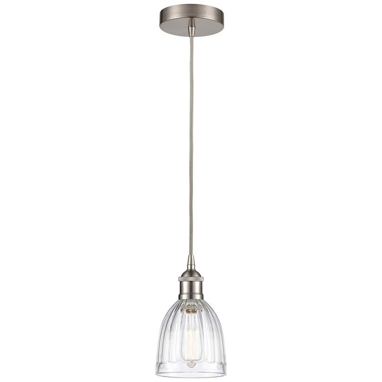 Image 1 Edison Brookfield 6" Brushed Nickel Corded Mini Pendant w/ Clear Shade