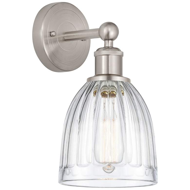 Image 1 Edison Brookfield 6" Brushed Satin Nickel Sconce w/ Clear Shade