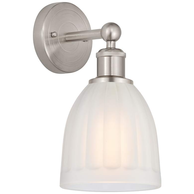 Image 1 Edison Brookfield 6" Brushed Satin Nickel Sconce w/ White Shade