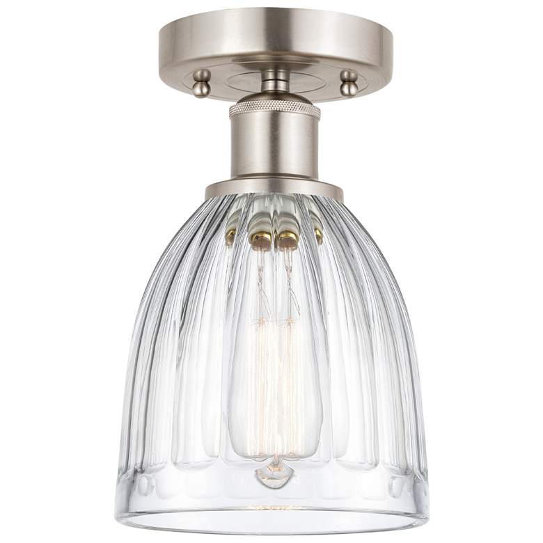 Image 1 Edison Brookfield 6" Brushed Satin Nickel Semi Flush Mount w/ Clear Sh