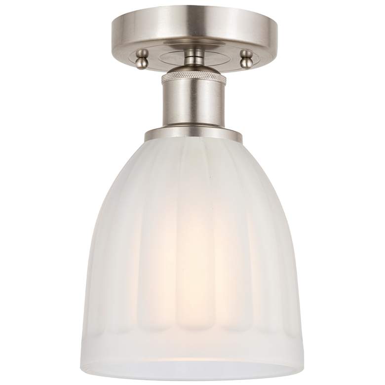 Image 1 Edison Brookfield 6" Brushed Satin Nickel Semi Flush Mount w/ White Sh
