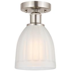Edison Brookfield 6" Brushed Satin Nickel Semi Flush Mount w/ White Sh