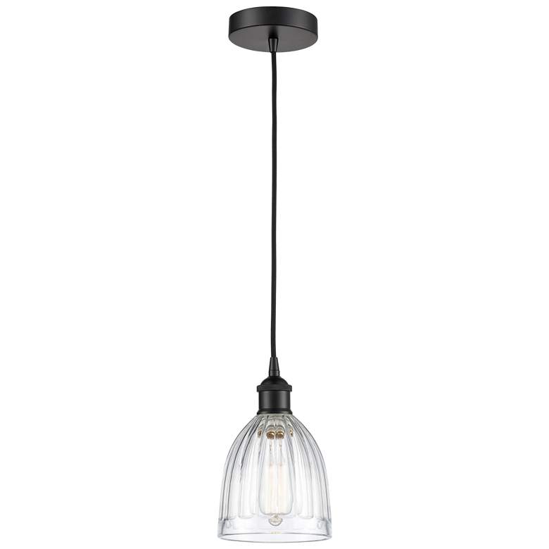 Image 1 Edison Brookfield 6" Matte Black Cord Hung Mini Pendant w/ Clear Shade