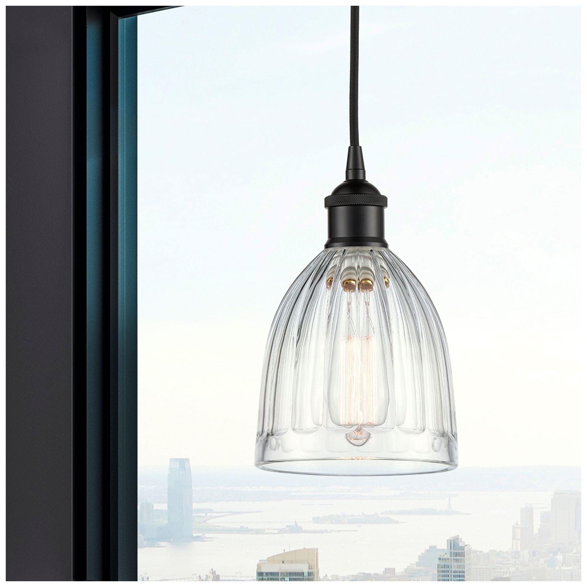 Image 2 Edison Brookfield 6" Matte Black Cord Hung Mini Pendant w/ Clear Shade more views