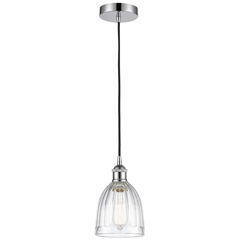 Image 1 Edison Brookfield 6" Polished Chrome Cord Hung Mini Pendant w/ Clear S