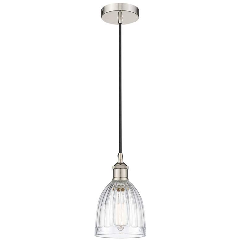 Image 1 Edison Brookfield 6" Polished Nickel Cord Hung Mini Pendant w/ Clear S