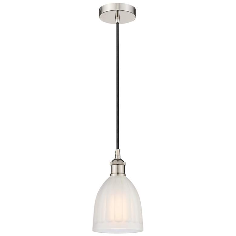 Image 1 Edison Brookfield 6" Polished Nickel Cord Hung Mini Pendant w/ White S