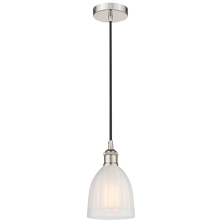 Image 1 Edison Brookfield 6 inch Polished Nickel Cord Hung Mini Pendant w/ White S