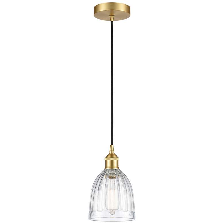 Image 1 Edison Brookfield 6" Satin Gold Cord Hung Mini Pendant w/ Clear Shade