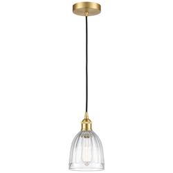 Edison Brookfield 6" Satin Gold Cord Hung Mini Pendant w/ Clear Shade