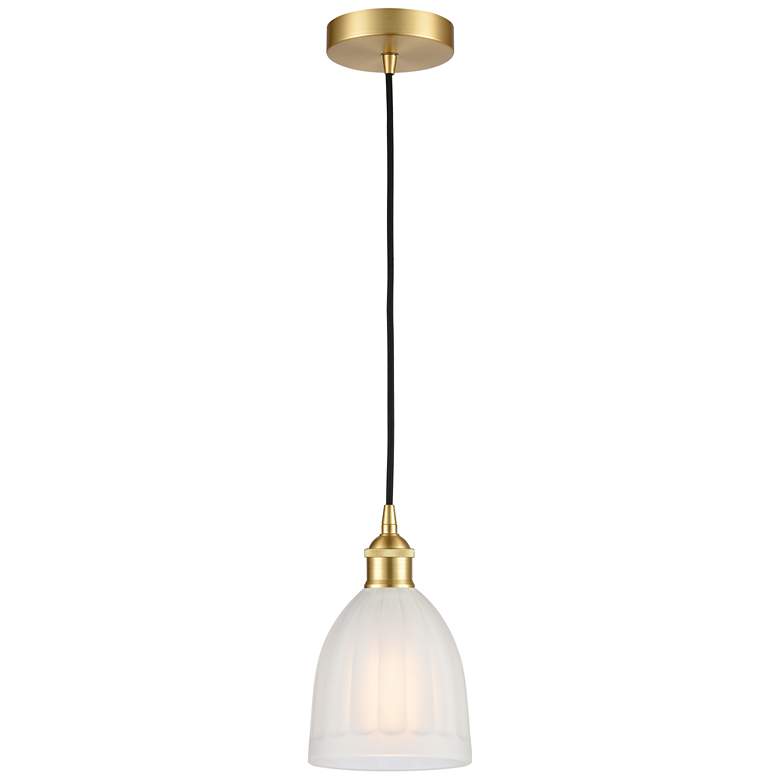 Image 1 Edison Brookfield 6" Satin Gold Cord Hung Mini Pendant w/ White Shade