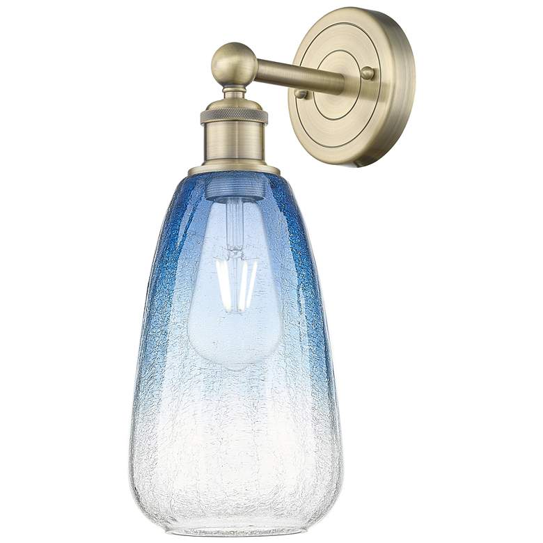 Image 1 Edison Brookhaven Almond 15"H Brass Sconce With Sapphire Blue Shade
