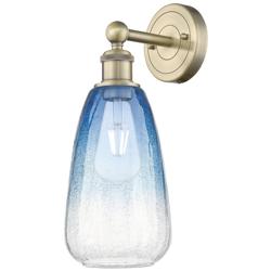 Edison Brookhaven Almond 15"H Brass Sconce With Sapphire Blue Shade