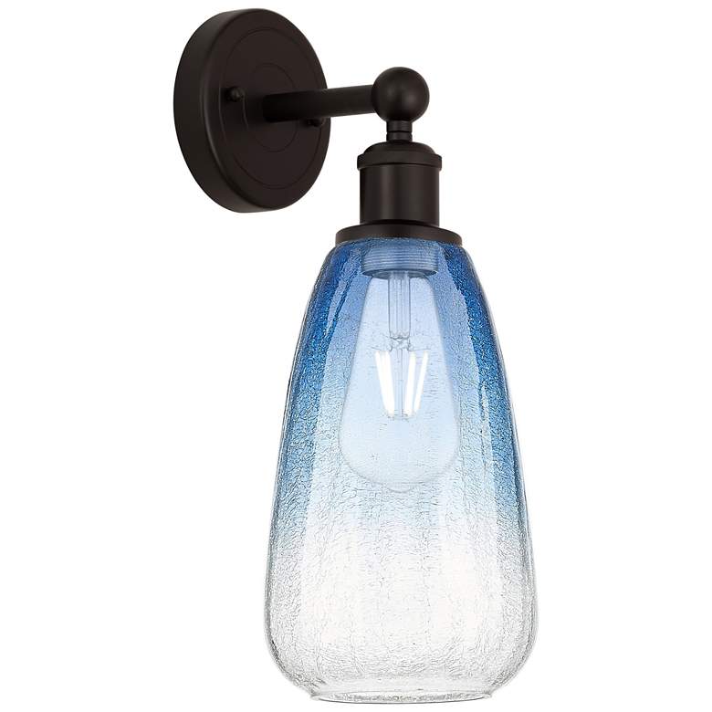 Image 1 Edison Brookhaven Almond 15"H Oiled Bronze Sconce w/ Sapphire Shade
