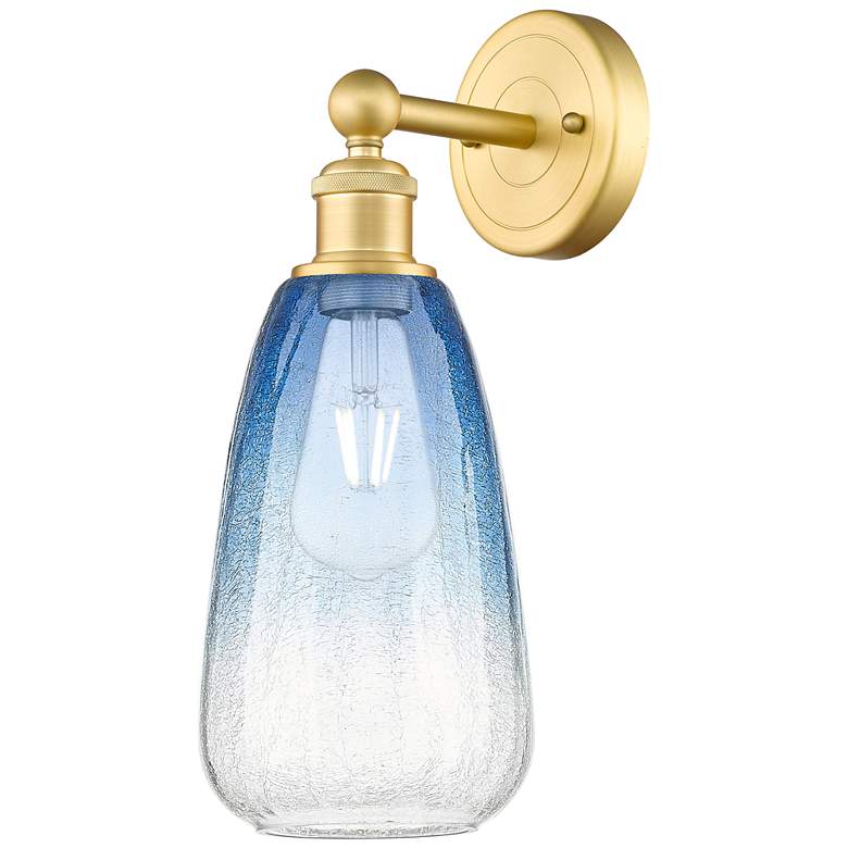 Image 1 Edison Brookhaven Almond 15"H Satin Gold Sconce With Sapphire Shade