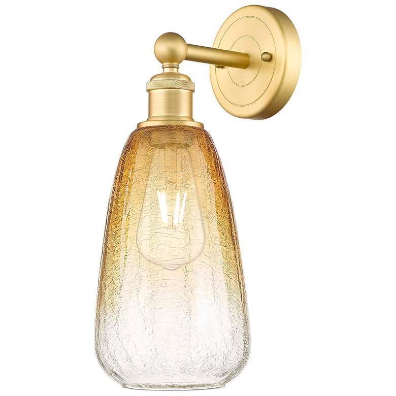 Image 1 Edison Brookhaven Almond 15" High Satin Gold Sconce With Amber Shade