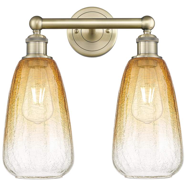 Image 1 Edison Brookhaven Almond 15"W 2 Light Brass Bath Light w/ Amber Shade