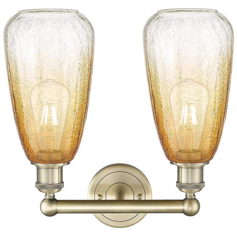 Image 2 Edison Brookhaven Almond 15"W 2 Light Brass Bath Light w/ Amber Shade more views