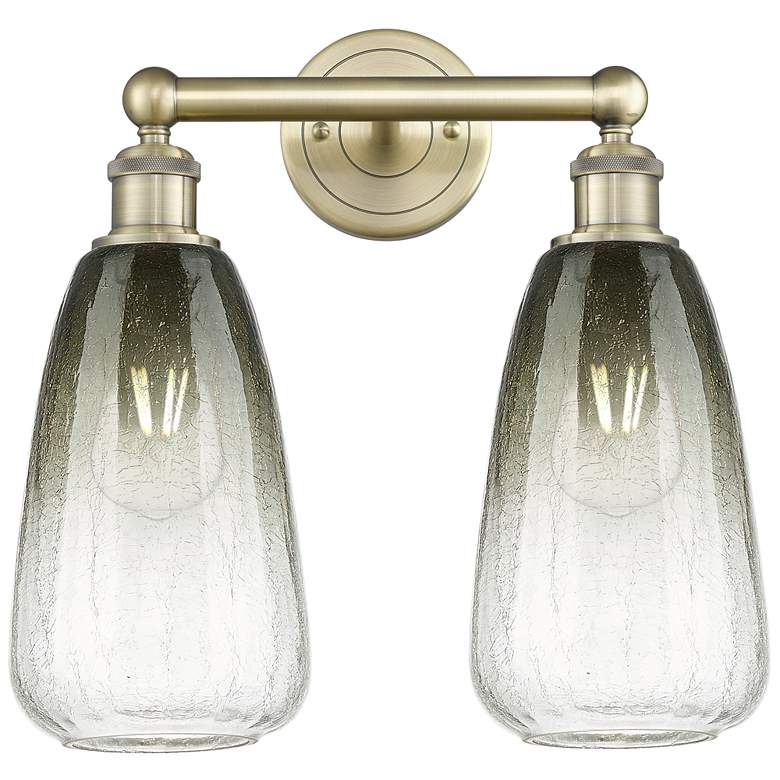Image 1 Edison Brookhaven Almond 15"W 2 Light Brass Bath Light w/ Slate Shade