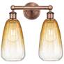 1_Edison Brookhaven Almond 15"W 2 Light Copper Bath Light w/ Amber Shade