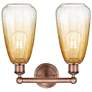 2_Edison Brookhaven Almond 15"W 2 Light Copper Bath Light w/ Amber Shade more views