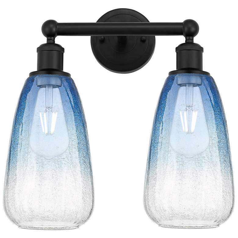 Image 1 Edison Brookhaven Almond 15"W 2-Lt Black Bath Light w/ Sapphire Shade