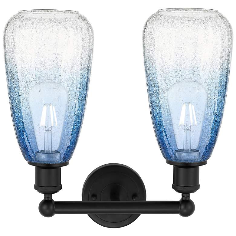 Image 2 Edison Brookhaven Almond 15"W 2-Lt Black Bath Light w/ Sapphire Shade more views