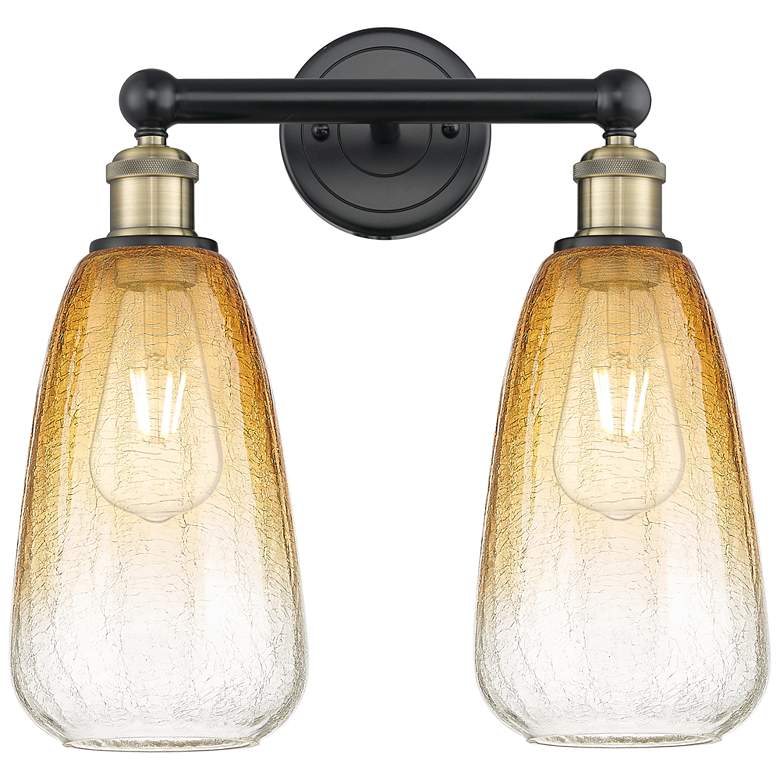 Image 1 Edison Brookhaven Almond 15"W 2-Lt Black Brass Vanity w/ Amber Shade