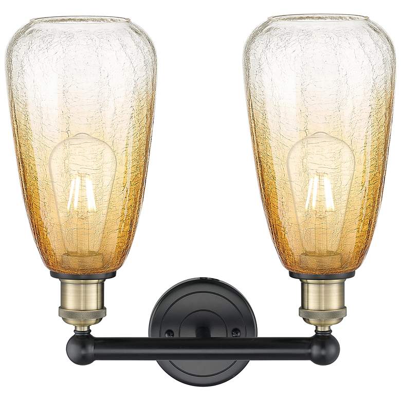 Image 2 Edison Brookhaven Almond 15"W 2-Lt Black Brass Vanity w/ Amber Shade more views