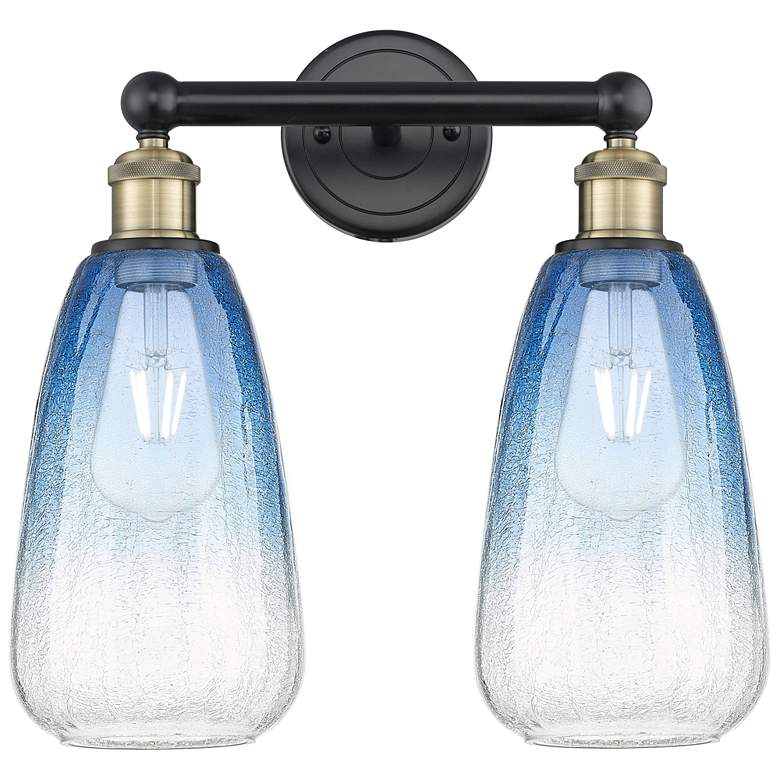Image 1 Edison Brookhaven Almond 15"W 2-Lt Black Brass Vanity w/ Sapphire Shade