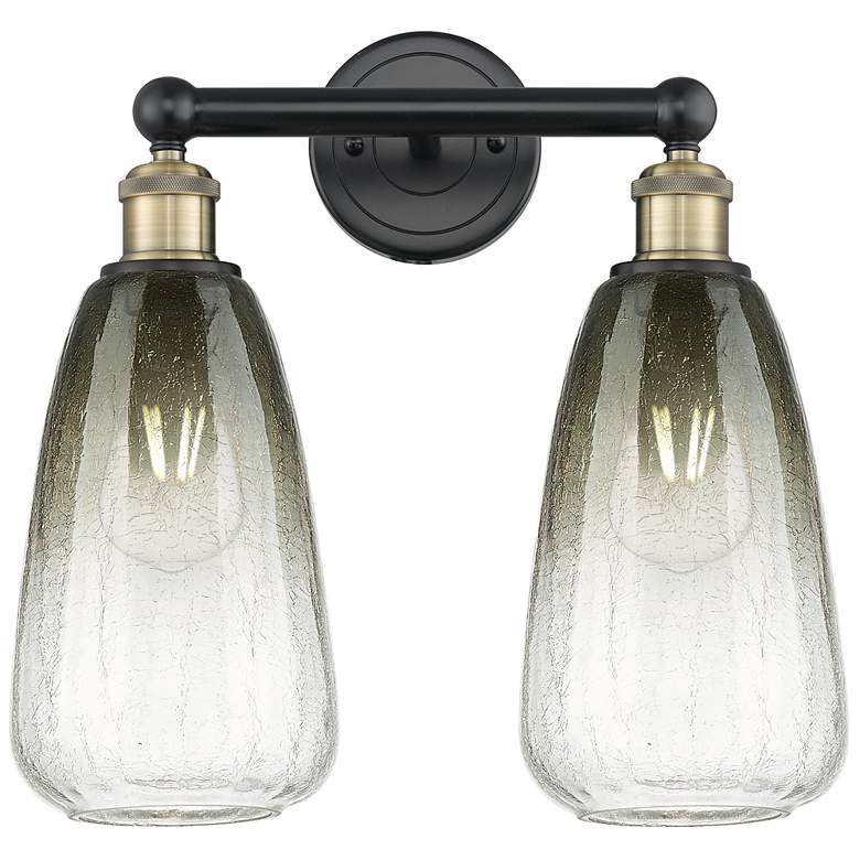 Image 1 Edison Brookhaven Almond 15"W 2-Lt Black Brass Vanity w/ Slate Shade
