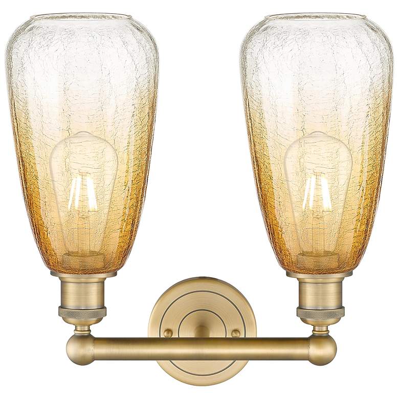 Image 2 Edison Brookhaven Almond 15"W 2-Lt Brushed Brass Vanity w/ Amber Shade more views