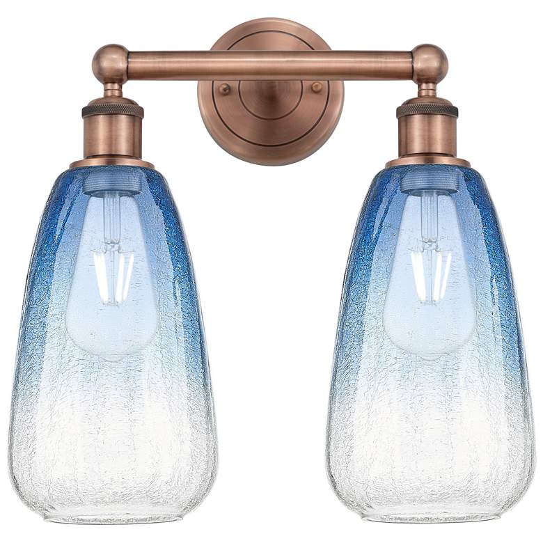 Image 1 Edison Brookhaven Almond 15"W 2-Lt Copper Bath Light w/ Sapphire Shade