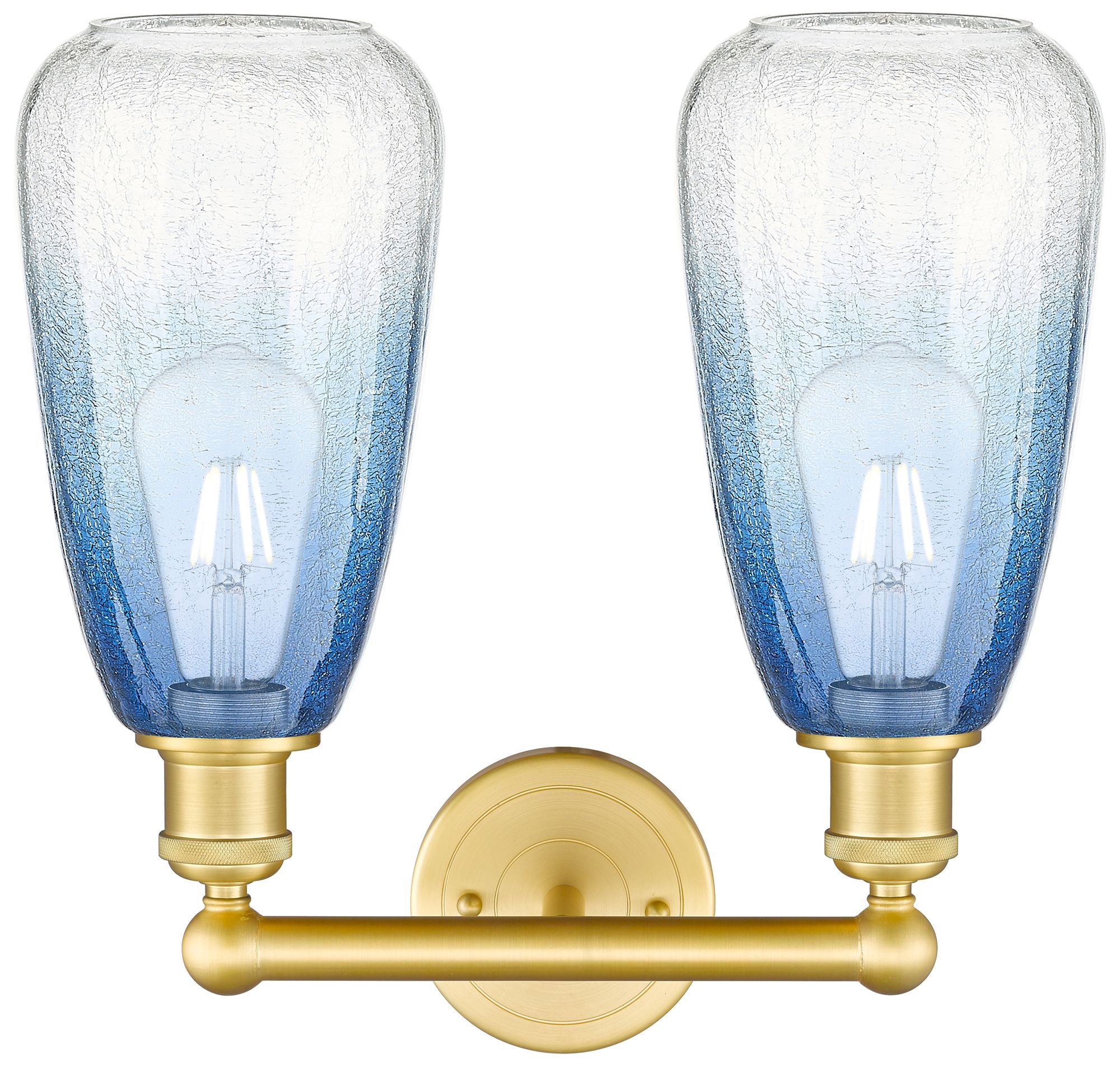 Image 2 Edison Brookhaven Almond 15"W 2-Lt Gold Bath Light w/ Sapphire Shade more views
