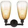 2_Edison Brookhaven Almond 15"W 2-Lt Oiled Bronze Vanity w/ Amber Shade more views